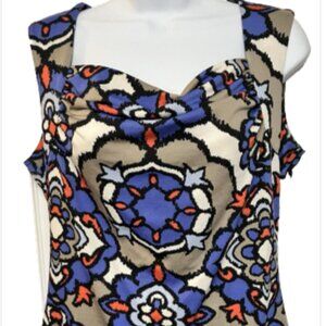 9&Co Ladies Medium Square Neck Short Sleeve Multicolor Blouse (top only, no set)